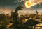 wandmotiv24 Fototapete Velociraptor Dino mit Komet, M 250 x 175 cm - 5 Teile, Wanddeko, Wandbild, Wandtapete, Dinosaurier Natur M6020