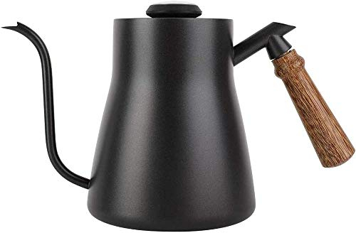 Poeft, Kaffeekessel mit eingebautem Thermometer, Schwanenhals, Kaffeekanne aus Edelstahl, langer schmaler Auslauf, Kaffeekanne mit isoliertem, ergonomischem Holzgriff, 850 ml