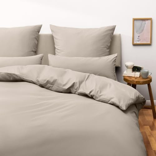 Blumtal Housse de Couette 220x240 cm + 2X taie d'oreiller 65x65 cm - Parure de lit 220x240 certifié Oeko-TEX - Taupe