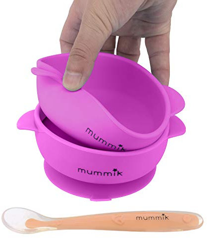 Mummik 2 Pack Unisex Silicone Bowls! Food Bowl for Babies and Toddlers with Improved Super Suction Base | Easily Wipes Clean! | EcoFriendly | Feeding Silicone Spoon Included (Purple)