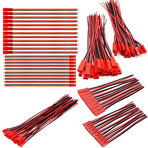 HUAZIZ 40 Paare JST Steckverbinder, JST Stecker 2 Polig, 22 AWG Steckverbinder, 2 Pin Männlich Weiblichen Stecker, für LED Lampe Streife RC Spielzeug Batterie (100mm & 150mm& 200mm & 250mm)