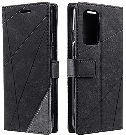 SONWO Hülle für OnePlus 9, Premium Leder PU Handyhülle Flip Case Wallet Silikon Bumper Schutzhülle Klapphülle für OnePlus 9, Schwarz