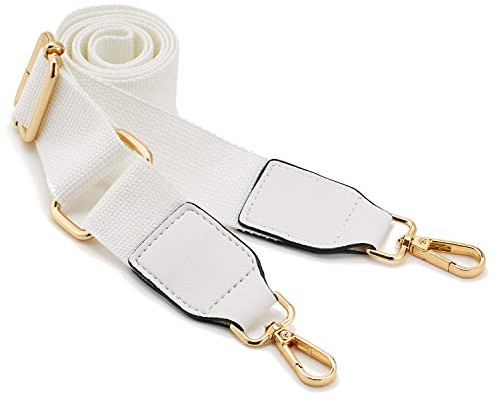 Frauen Breite Umhängetaschen Strap,verstellbare Ersatz Gürtel Tasche Strap mit Leder Gold Haken Canvas Geldbörse Riemen Messenger Bag Changeable Long Strap for Crossbody Handtasche (weiß)