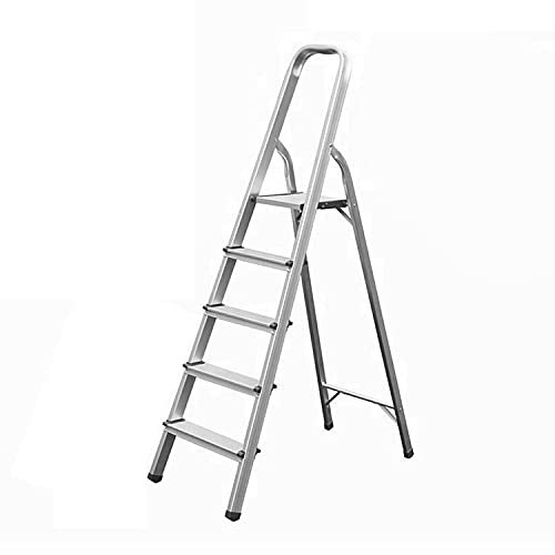 5 Step Ladder, Dripex Heavy Duty Aluminum, Portable Folding Stool, With Anti-Slip Steps & Non-Slip Feet, Strong Sturdy Steel Safety EN 131 Household Stepladders for Home Kitchen Garage (5-step)