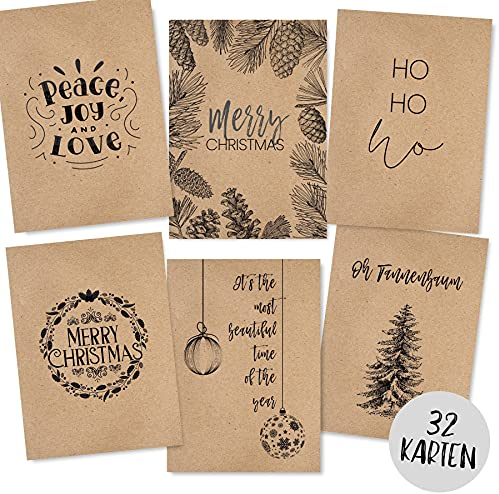 Gentle North Weihnachtskarten Set (32 Stück) mit unterschiedlichen Motiven - A6, für Weihnachten - Eine Christmas Postkarte für jeden deiner Liebsten - Coole Weihnachtspostkarten mit und ohne Sprüche