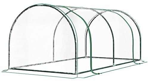 Outsunny Gewächshaus mit Tür, Foliengewächshaus aus Stahl, Treibhaus für Balkon, Garten, Tomatenhaus 200x100x80cm, Tomatengewächshaus für Tomaten, Gemüse, Blumen, Pflanzen, Transparent+Grün