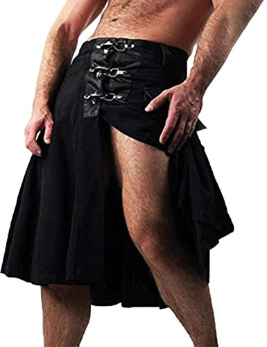 Herren mittelalterlicher Krieger Kilt Mode Vintage Gothic Punk Rock Leder Patchwork Pocket Knight Rock