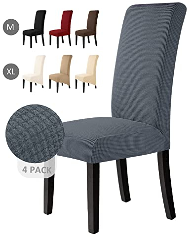 BalladHome Stuhlhussen 4 Stück Stuhlbezüge Stretch Stuhlbezug Elastische Spandex Stuhlhussen Universal Abnehmbare Waschbar für Hotel Party Bankett (Dunkelgrau, 4 Stück)-M