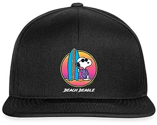 Spreadshirt Peanuts Snoopy Cool Surfen Snapback Cap, One Size, Schwarz/Schwarz