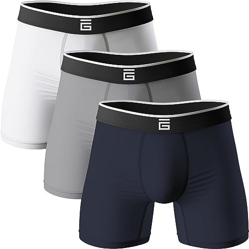 Giovici Mens Boxers Bamboo Anti Chafing Soft Comfortable Boxer Briefs Longer Leg - Boxer Shorts Multipack - Moisture Wicking Technology (3 Pack, Multi, L)