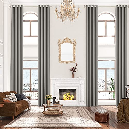 Verdunkelungsvorhang, extra lang, 4,3 m lang, dreifach gewebt, energiesparend, wärmeisoliert, solide Ösenvorhang für 2-stöckiges Haus, tolle Räume, hohe Decke (hellgrau, 1 Panel, 132 x 42 cm)