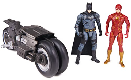 DC Comics The Flash – Batcycle Pack + 2 Figuren, 10 cm – Fahrzeug + bewegliche Figuren – erleben Sie die Abenteuer der Superhelden Batman und Flash – Film The Flash – Spielzeug für Kinder ab 3 Jahren