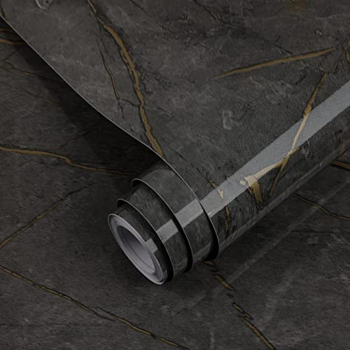 Decoroom Papier Adhesif pour Meuble 40x300cm Adhesif Marbre Gris Foncé Imperméable Film Vinyle Papier Peint Marbre Décoratif Cuisine Salon Chambre à Dormir