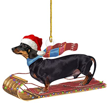 Weihnachtsbaumschmuck, Dackel Weihnachtsanhänger mit Doppelseitiger Drucken, Christbaumschmuck, Weihnachtsdeko zum Aufhängen, Weihnachten Hängende Ornamente, Weihnachtsdekoration (C)