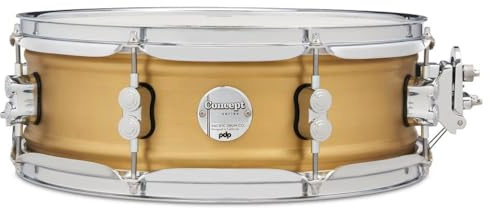 Pacific Drums Concept Series Metal Snare, 14 x 5, 1.2mm Natural Satin Brushed Brass | With a thinner, double-beaded brass shell for fat attack and a brushed exterior for a satin look