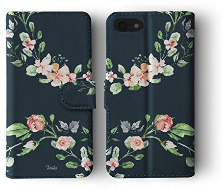 Tirita Wallet Flip Phone Case Compatible with iPhone 12 Mini, Card Pockets Magnetic Closure [Floral Cherry Flowers Roses Spring]