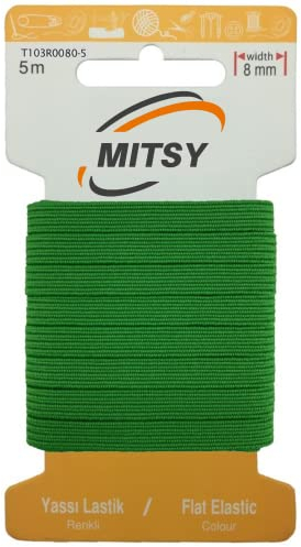 MITSY Reißfeste Gummiband Gummibänder zum Nähen Breit 8 mm 5 m Grün Stark Gummilitze für Hosengummi Haushalt DIY Handwerk Stoffe zum Nahen