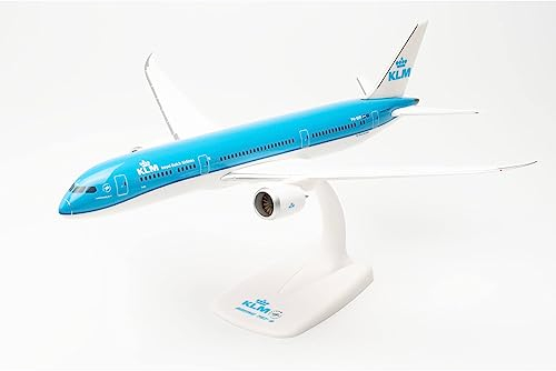 Herpa Snap-Fit Modellflugzeug KLM Boeing 787-9 Dreamliner – PH-BHP Tulp/Tulip Miniatur im Maßstab 1:200, Sammlerstück, Modell mit Standfuß, Kunststoff, Orange