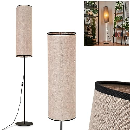 Stehleuchte Pomancillo, moderne Stehlampe aus Metall/Stoff in Schwarz/Grau/Beige, Standlampe mit Stoffschirm (Ø 23 cm) und An-/Ausschalter am Kabel, Höhe 164 cm, 1 x E27, ohne Leuchtmittel