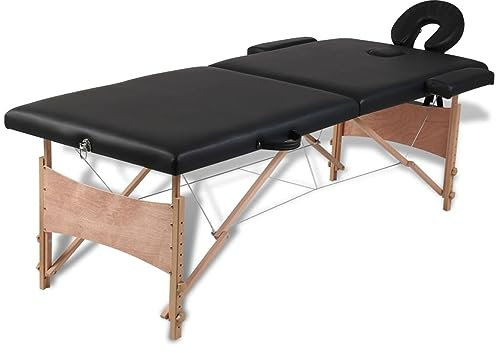 Homgoday Klappbare Massageliege, schwarz, 2 Zonen, mit Holzrahmen, Sonnenliegen, Sofabett, Gartenliege, Pool-Liege, für Terrasse, Pool, Balkon