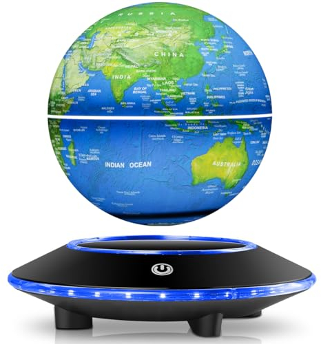 UVEHAS Schwebender Globus, 6 Zoll magnetische Levitation schwimmende Weltkarte Globus Lampe, schwimmende rotierende LED-Kugel Nachtlichter Zimmer Schreibtisch dekorative Lampe (Weiße Lichter)