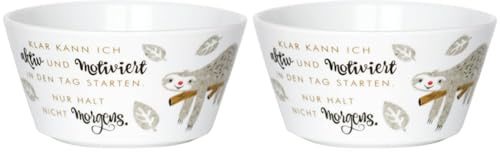 H:)PPY life Schale mit Motiv Faultier | Porzellan, 50 cl, Frühstücksschale mit Spruch | Geschenk, Müslischale | 45413 (Packung mit 2)