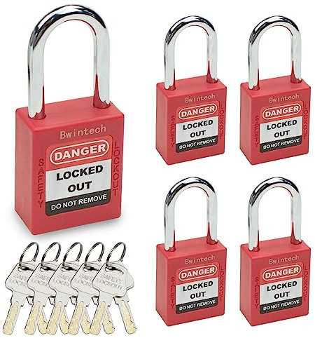 Bwintech 5 PCS 38MM Keyed Different Red Safety Padlock Lockout Tagout Lock for Lock Out Tag Out Stations and Devices