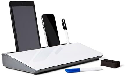 Garood Desktop Whiteboard with Storage (Grey Base) Desk White Board Desk top Dry Erase Board Desk Board Glass Desktop White Board with Stand Home Office Desk Organizer Phone Holder 15.8X7X2 inches