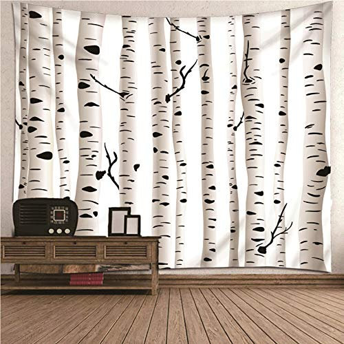 CEVAN Wandteppich Für Garten Wandschmuck Schlafzimmer Aspen-Stamm Wandteppich Aesthetic Indie Art Wanddekoration Wandbehang Stoff Schwarz Und Weiß 150x130cm