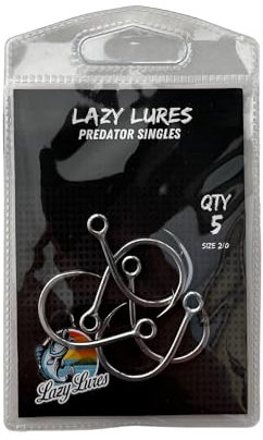 Lazy Lures Ultra Strong Predator Singles Stainless Steel Hooks, 5Pcs In A Pack, Super Sharp, Perfect For Upgrading Your Hard Plastic Lures