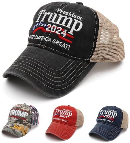 FRGITYGIFT Trump 2024 Hut MAGA Hüte USA Flagge Take America Back Stickerei Baseball Caps Mesh Snapback Hüte für Männer Frauen, Schwarz, M/L