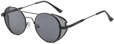 BNOYONERAS SteamPunk Sonnenbrille, Steampunk-Stil, runde Vintage-Sonnenbrille, Retro-Brillen, UV400-Schutz, Matel-Rahmen für Damen und Herren, Schwarz