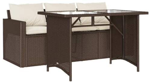 vidaXL Garten Essgruppe 2-TLG., Gartenmöbel Set mit Kissen, Lounge Sitzgruppe für Terrasse, Sitzgarnitur Gartengarnitur Sofa Esstisch, Braun Poly Rattan
