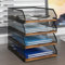 Natwind Stapelbare Papierablage mit 4 Ebenen, Metallgeflecht, Schreibtisch-Organizer, Holzbrett, Papiersortierer, Briefablage, Dokumentenablage für Zuhause, Büro, Schule (Retro)