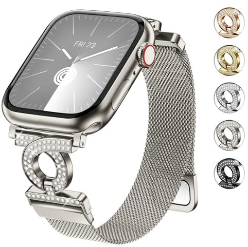 wutwuk Compatible avec Bracelet Apple Watch 42mm(Series 11/10) 41mm 40mm 38mm Bracelet en Acier Inoxydable Fermeture Magnétique pour iWatch SE3/2/1 Series 11/10/9/8/7/6/5/4/3/2/1-Lumiere Stellaire
