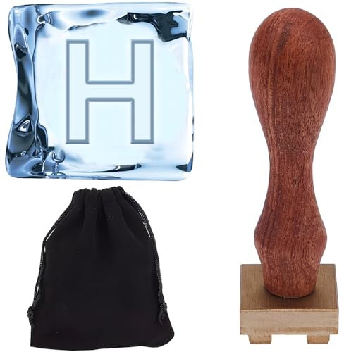 CRASPIRE Ice Cube Initial Stamp Letter H Ice Stamps with Square Removable Brass Head Wood Handle Vintage Letter Ice Branding Stamp Seals for DIY Crafting Wedding Cocktail Whiskey Mojito Drinks Bar