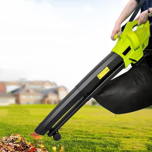 FfiMe Modern Leaf Blower and Vacuum Cleaner, 3000W Blower with 40L Collection Bag, 5m Cable, Wheels and Straps for Removing Leaves, Debris and Waste from Gardens, Patios