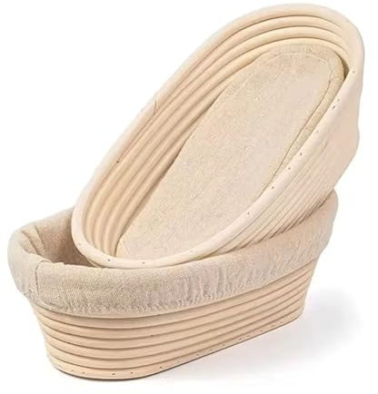 Beapkins 2 Pcs Banneton Bread Proofing Baskets Oval Proofing Proving Basket with Linen Cloth Liner 25cm Sourdough Proofing Basket for Artisan Bread Making Natural Rattan