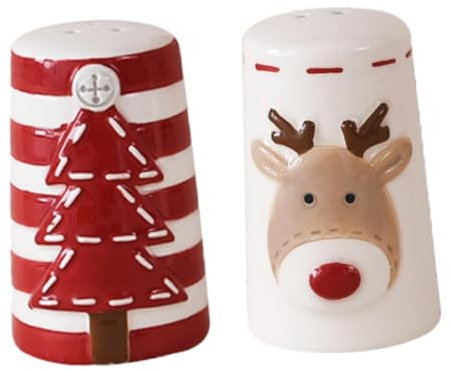 DimyFew Lot de 2 Santa Claus Set Sel et Poivre, Céramique, Salière et Poivrière Set, Pots à Sel et à Poivre de Noël pour Pendaison et Crémaillère, 4,8 Cm X 4,5 Cm X 7,8 Cm, Cuisine, Maison