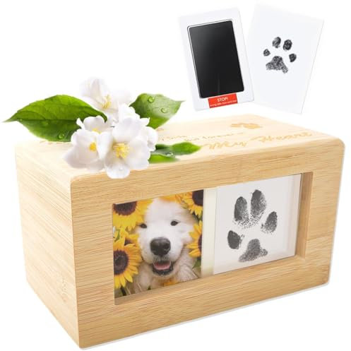 Joy Depot Tierurnen für Hunde Katzen Hundeurne Holz Tierurne Haustierurne mit Bilderrahmen Pfotenabdruck Gedenkbox Haustier Erinnerung Haar Andenken Box