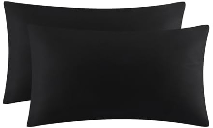 Aisbo Kissenbezug 30x50 Schwarz 2er Set - Kopfkissenbezug 30 x 50 Schwarz mit Reißverschluss aus Mikrofaser, ÖKO-TEX Kissenhülle 30x50cm, Weich und Bügelfrei