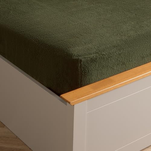 Brentfords Teddy Fleece Fitted Sheet Double, Fluffy Fleece Bed Sheet Double Fitted Easy Care Ultra Soft Fade Resistant Winter Warm Bedding Linen Sheet - Woodland Green