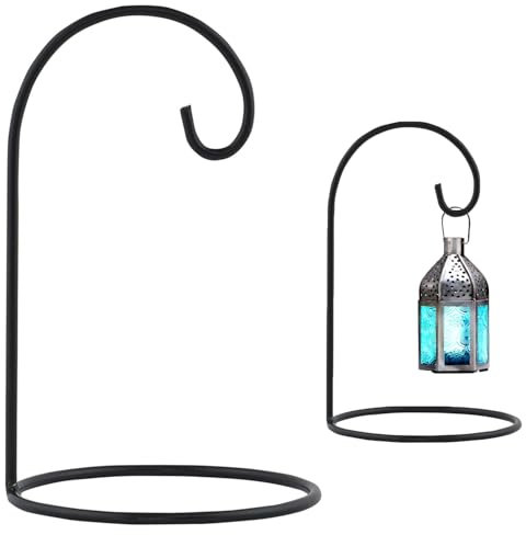 Marrakech Deko Aesthetic Porte-bijoux en métal noir 20 cm de haut | Petit crochet de berger avec pied comme décoration de balcon | Crochet de lanterne debout comme décoration de Noël ou rebord de