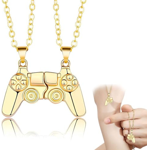 Collier magnétique créatif unisexe Collier pendentif manette de jeu Collier assorti pour couples ou meilleurs amis Cadeau d'anniversaire(Gold und Gold kombination)