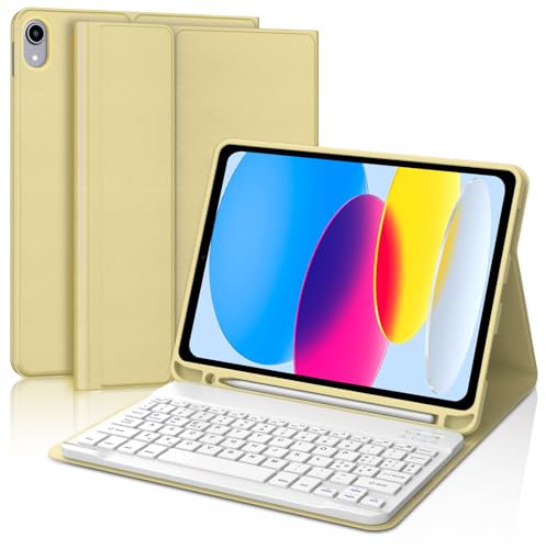 SENGBIRCH Custodia con Tastiera per iPad 10a Generazione 10,9 2022/iPad 11a Generazione A16 11 2025, Italiano QWERTY Rimovibile Wireless Bluetooth Tastiera, per iPad 10a/11a Generazione, Giallo