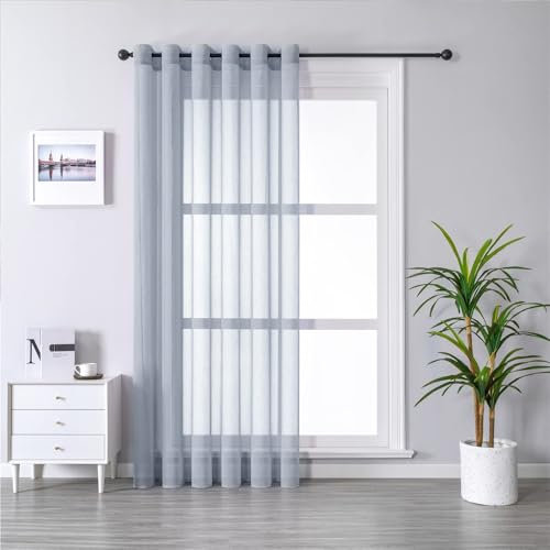 MRTREES Gardinen nach Mass Voile Gardinen Vorhang halbtransparent kurz mit Ösen in Leinenoptik Stores Gardinen Schals für Wohnzimmer Schlafzimmer küche Kinderzimmer Grau 1er Set
