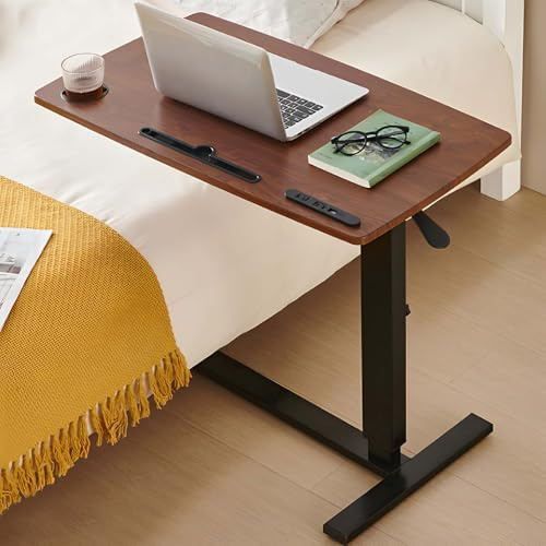 GAOCUNBING Pneumatischer Hubtisch, zusammenklappbarer mobiler Überbettschreibtisch mit USB-Anschluss, gasbetriebener Sitz-Steh-Computertisch mit versteckten Rädern A,33.5X17.7in