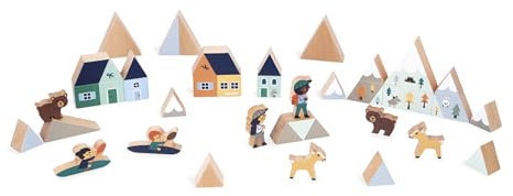 Janod J05947 Set aus 34 Würfeln aus Massivholz-Thema Schneebedeckte Berge-Ideal als Ergänzung zum Teppich-Konstruktionsspielzeug-Fördert die Fantasie-FSCTM Holzspielzeug-Ab 2 Jahre-J05947
