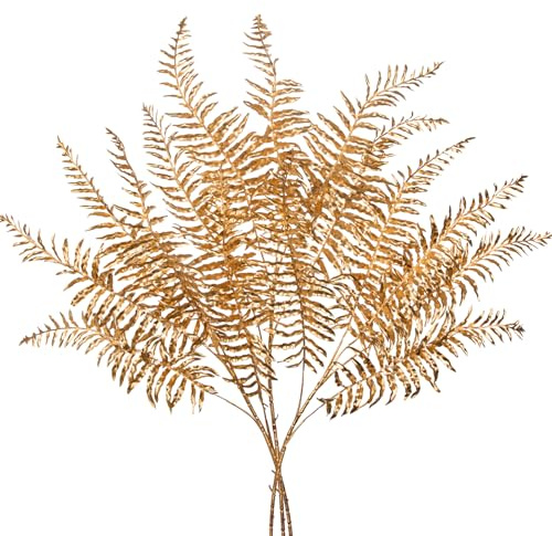 76cm Kunstpalme Pflanzen Blätter Dekoration Künstliche Farnzweig Gold Kunstpflanze Kunstzweig Weihnachten Deko Künstliche Farn für Feiertags-Esstischdekoration Heimdekoration, DIY-Blumenarrangement
