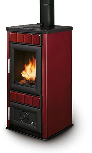 Stufa a legna KING S Royal Palazzetti Art. 808140551 6,7 kW, acciaio smaltato con piastrelle in ceramica, focolare in refrattario, vetro ceramico autopulente, colore rosso
